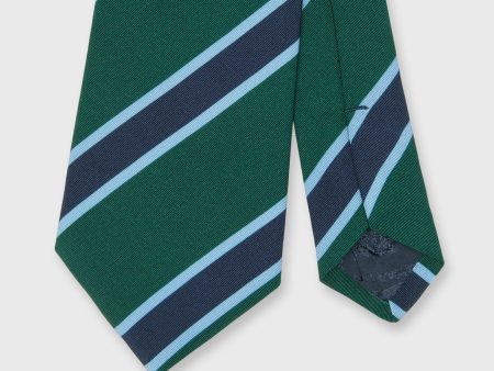 Irish Poplin Tie in Hunter Navy Sky Stripe Discount