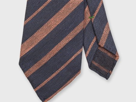 Linen Silk Woven Tie in Navy Orange Stripe on Sale