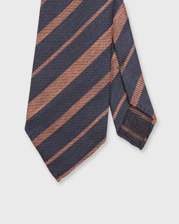 Linen Silk Woven Tie in Navy Orange Stripe on Sale