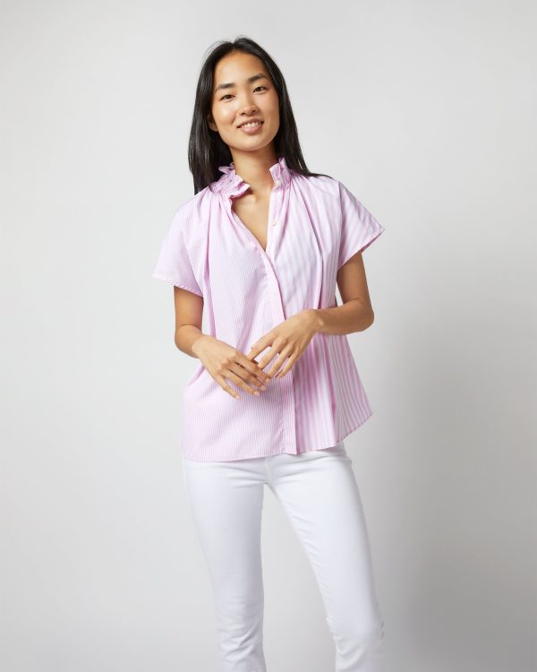 Atelier Kami Top in Pink Mixed Stripe Poplin Online Hot Sale