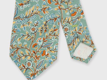 Silk Print Tie in Sage Periwinkle Salmon Floral For Cheap