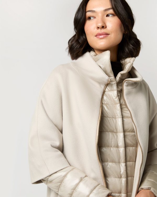 Mixed Media Cocoon Coat in Champagne For Cheap