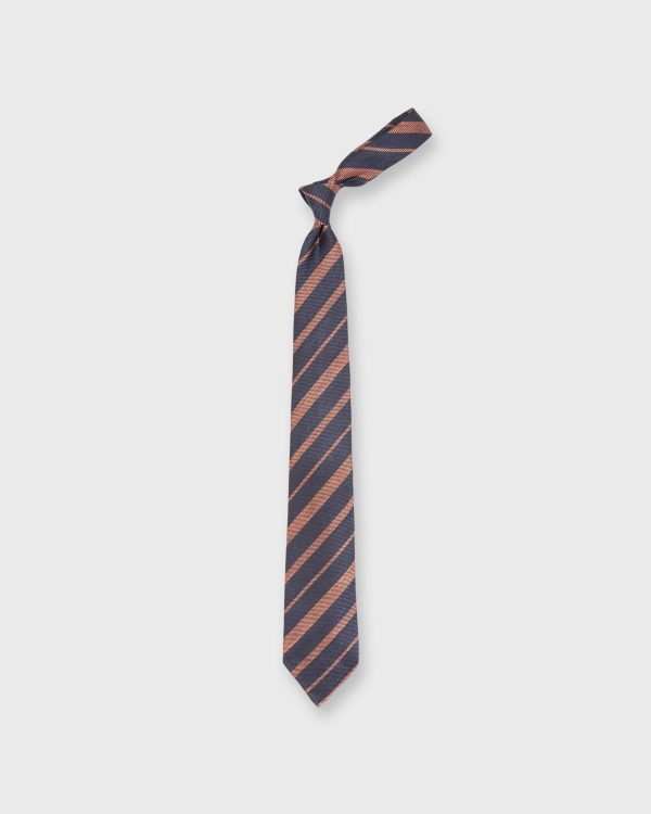 Linen Silk Woven Tie in Navy Orange Stripe on Sale