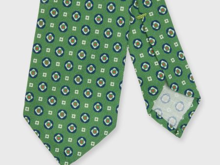 Linen Silk Print Tie in Avocado Navy Medallion Online now