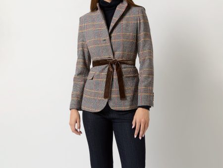 Amelia Jacket in Brown Red Gold Glen Plaid Wool Cotton Blend Fashion