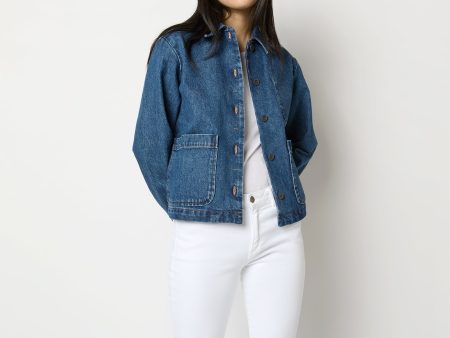 Nikkie Logo Jacket in Washed Indigo Denim on Sale