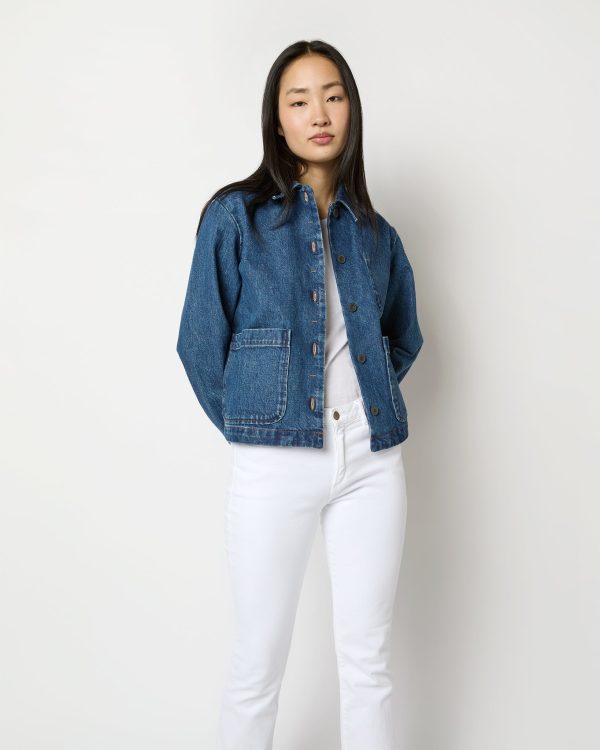 Nikkie Logo Jacket in Washed Indigo Denim on Sale