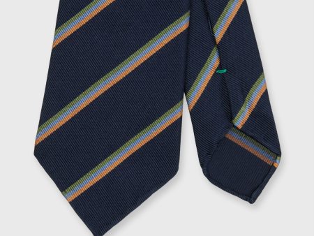 Silk Woven Tie in Navy Melon Sky Multi Stripe Cheap