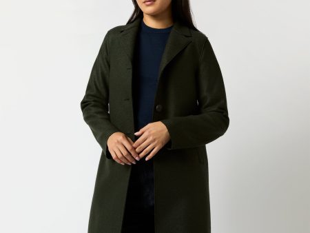 Button Up Boxy Coat in Dark Green For Discount