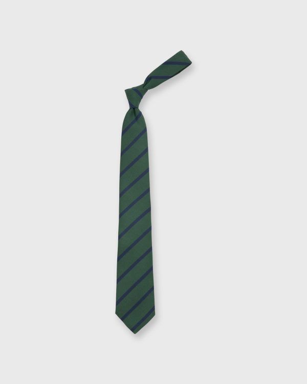 Irish Poplin Tie in Green Navy Bar Stripe Cheap