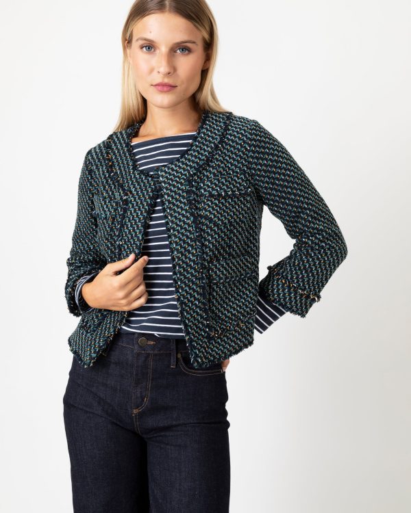 Kiki Jacket in Navy Green Stretch Tweed Online