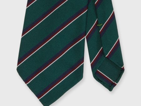 Silk Cotton Woven Tie in Green Navy Burgundy Stripe For Discount