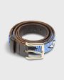 1.25  African Beaded Belt in Sky Dark Brown White Feather For Cheap