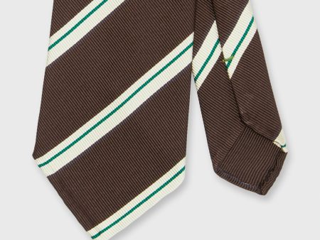 Silk Woven Tie in Brown Bone Green Stripe on Sale