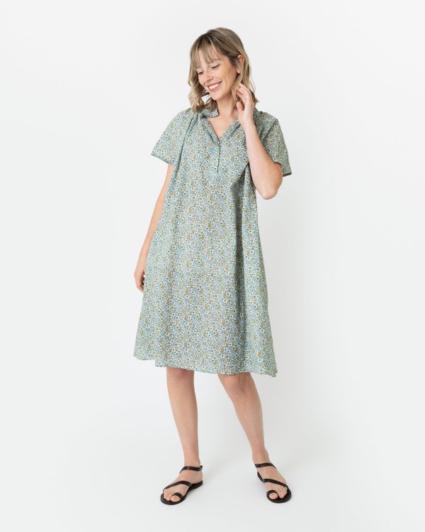 Atelier Volume Kami Dress in Sage Gold Floral Seersucker Online now