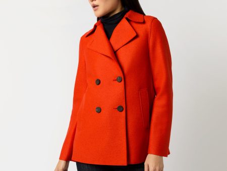 Peacoat in Red Orange Wool For Sale