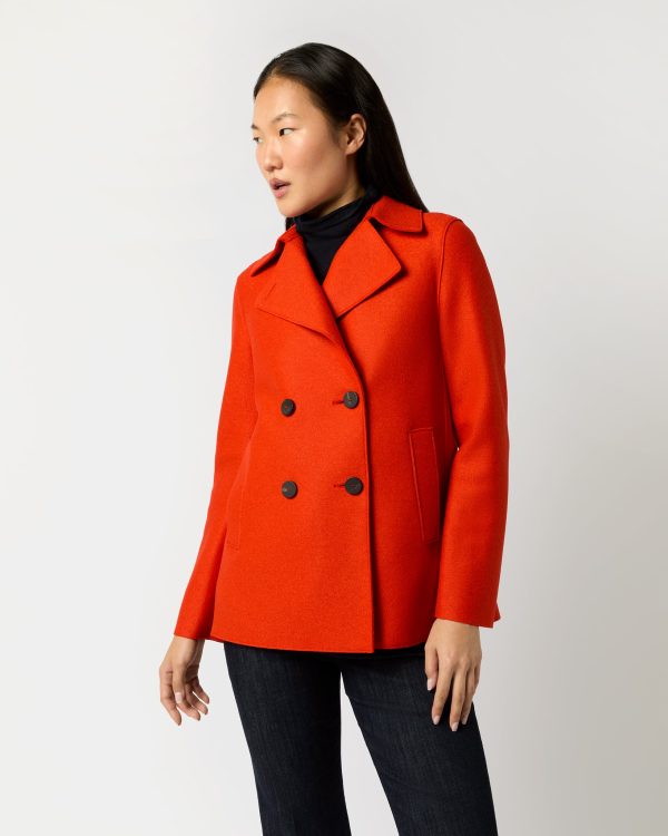 Peacoat in Red Orange Wool For Sale