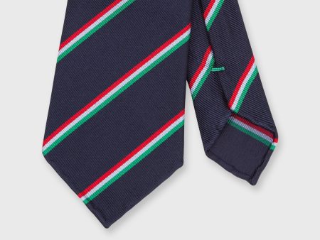 Silk Woven Tie in Navy Red Sky Green Bar Stripe Supply