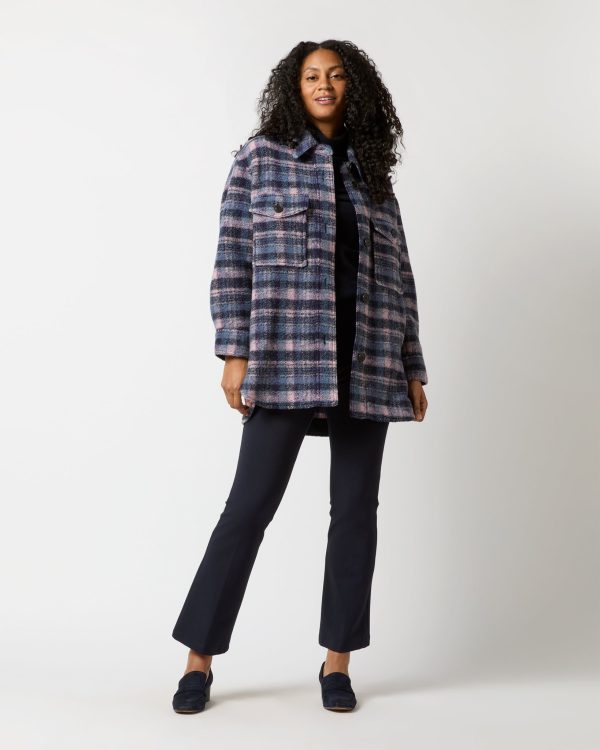 Harveli Checked Coat in Lilac Navy For Cheap