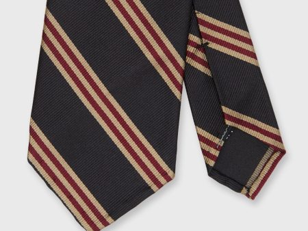 Silk Woven Tie in Hunter Merlot Sand Stripe For Cheap