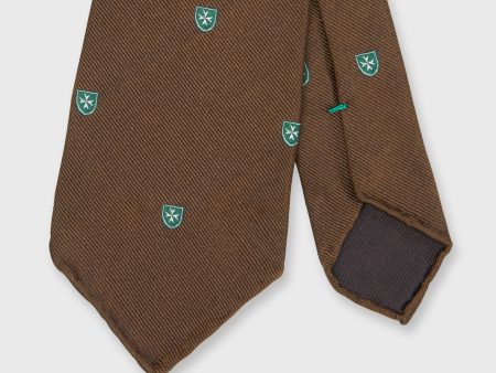 Silk Woven Club Tie in Brown Green Shield Online Sale