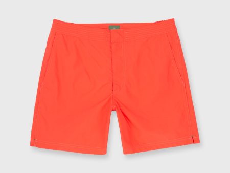 Zip-Front Mid-Length Swim Short in Coral Nylon Hot on Sale