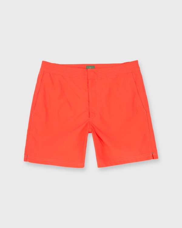 Zip-Front Mid-Length Swim Short in Coral Nylon Hot on Sale