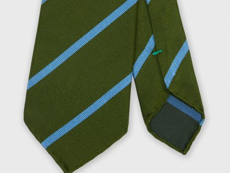 Silk Woven Tie in Moss Sky Bar Stripe Discount