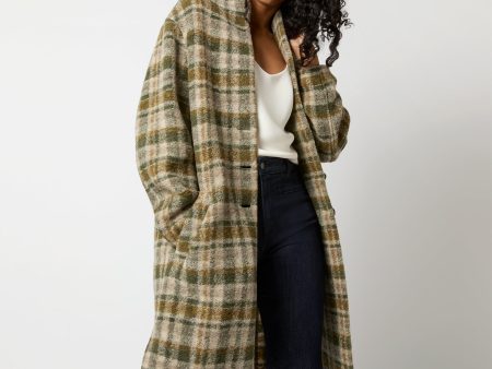 Gabriel Checked Coat in Khaki Ecru Online Sale