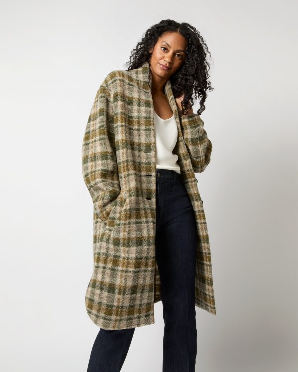 Gabriel Checked Coat in Khaki Ecru Online Sale