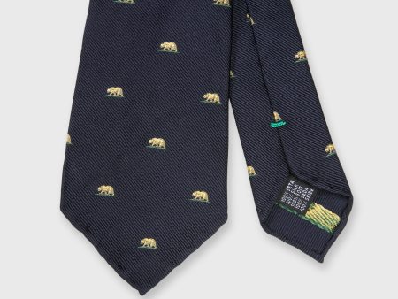 Silk Club Tie in Navy Yellow Bear Cheap