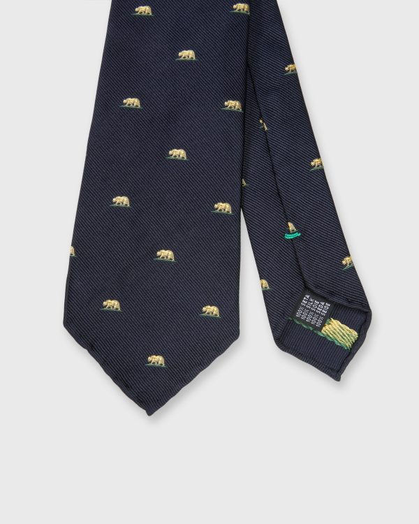 Silk Club Tie in Navy Yellow Bear Cheap