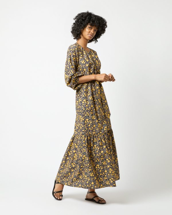 Aba Maxi Dress in Ratti® Navy Gold Tea Rose Habotai Fashion