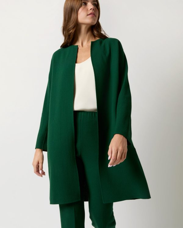 Estelle Coat in Forest Double-Face Stretch Wool Crepe Online Sale