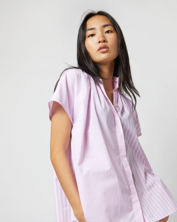 Atelier Kami Top in Pink Mixed Stripe Poplin Online Hot Sale