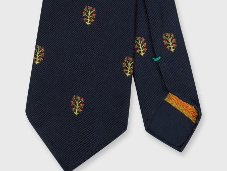 Silk Woven Club Tie in Navy Tree Of Life Online