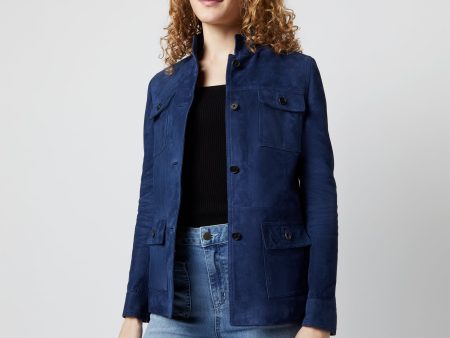 Eve Safari Jacket in Bright Navy Lamb Suede For Discount