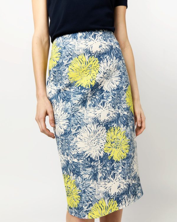 Aurora Skirt in Natural Blue Lemon Floral Stretch Denim For Cheap