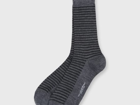 Striped Trouser Dress Socks in Heather Grey Dark Heather Extra Fine Merino Fashion