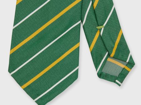 Silk Woven Tie in Green Yellow White Stripe Discount