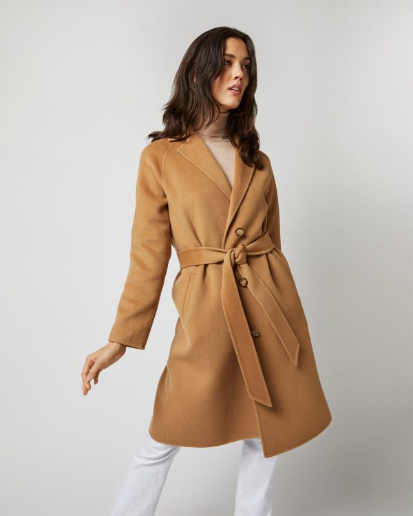 Caterina Coat with Belt in Camel Double-Faced Melton For Sale