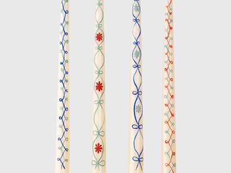 Hand-Painted Taper Candles (Set of 4) in Ribbon Hot on Sale