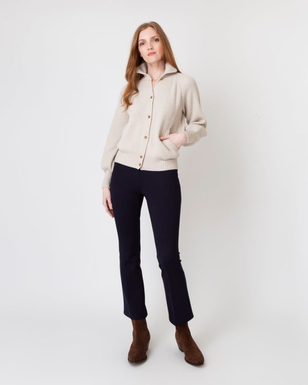 Alya Funnel-Neck Cardigan in Pale Wheat Cashmere on Sale