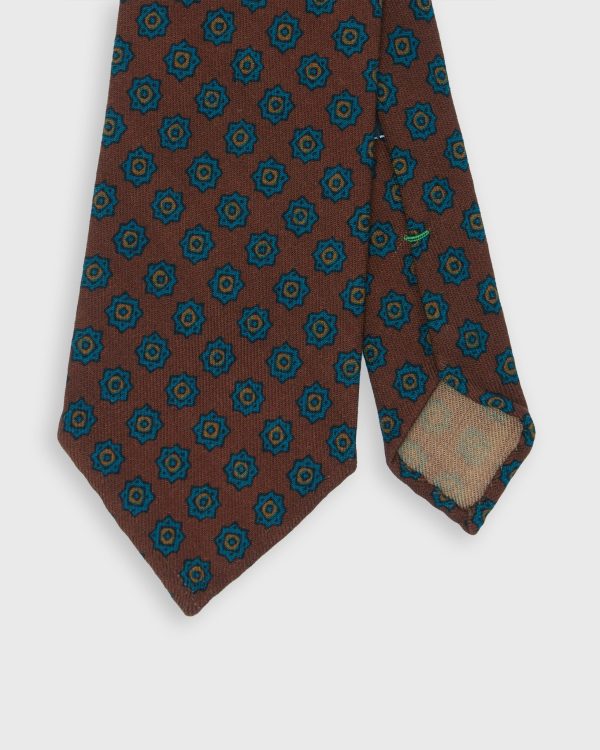 Wool Print Tie in Brown Aegean Gold Medallion Online now