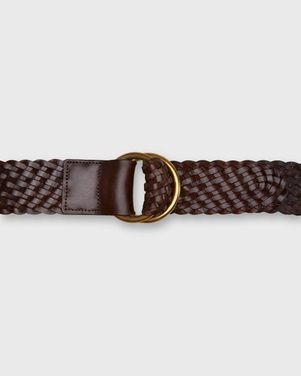 2  Double O-Ring Woven Belt in Chocolate Leather Cheap