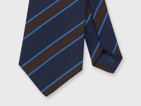 Irish Poplin Tie in Navy Chocolate Sky Stripe on Sale