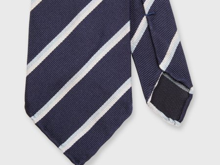 Silk Repp Tie in Navy Sky White Stripe For Discount