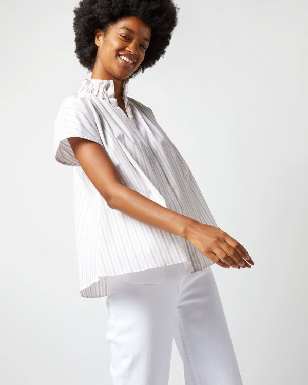 Atelier Kami Top in Sand Multi Stripe Poplin For Cheap