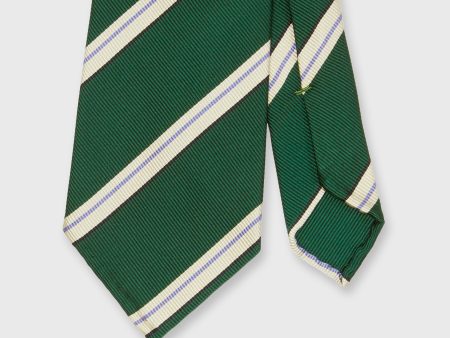 Silk Woven Tie in Green Bone Lavender Stripe on Sale