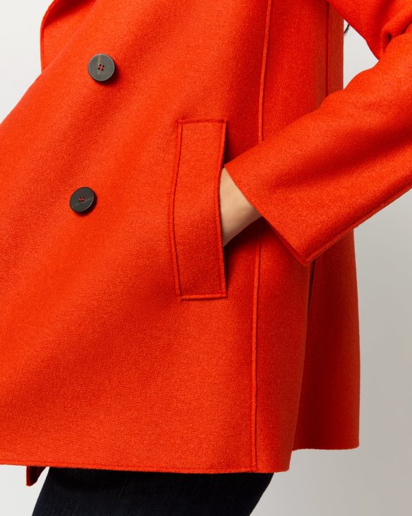 Peacoat in Red Orange Wool For Sale